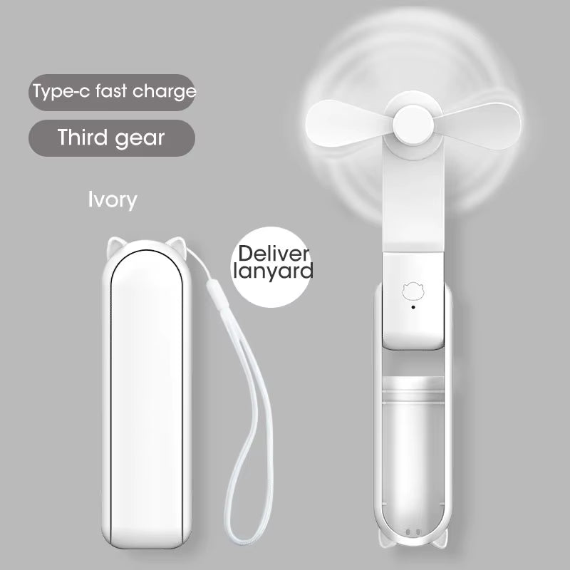2000Mah Mini Portable Fan USB Rechargeable Cooler Collapsible Handheld Desktop Fan Quiet Foldable Office Home Handy Power Bank